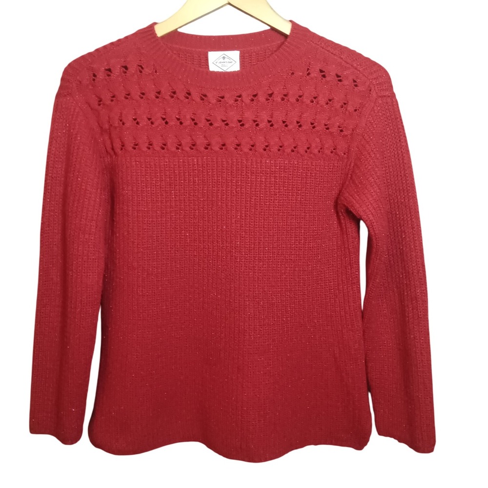 St. John's Bay Red Sparkle Knit Sweater Women's M Petite Crew‎ Neck Textured